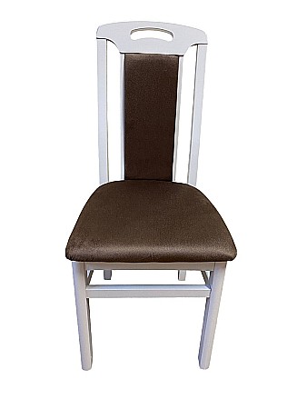 Set masa living extensibila SB Nork, MDF Furniruit, structura lemn masiv, 8 persoane, 198-160x90x74 cm si 6 scaune, tapiterie stofa, lacuit, 120 kg, alb/maro [15]