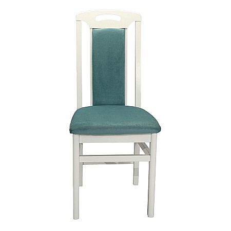 Set masa living extensibila SB Nork, MDF Furniruit, structura lemn masiv, 8 persoane, 198-160x90x74 cm si 6 scaune, tapiterie stofa, lacuit, 120 kg, alb/turcoaz [13]