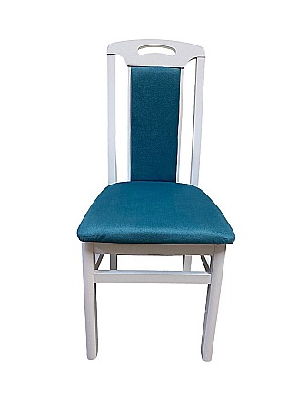 Set masa living extensibila SB Nork, MDF Furniruit, structura lemn masiv, 8 persoane, 198-160x90x74 cm si 6 scaune, tapiterie stofa, lacuit, 120 kg, alb/turcoaz [6]