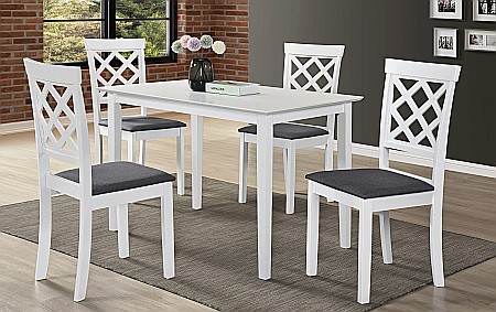 Set masa living si bucatarie Bali, MDF, 112x72x74 cm si 4 scaune Vienna, lemn masiv, tapiterie stofa, 100 kg, alb [1]