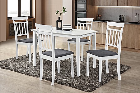 Set masa living si bucatarie Bali, MDF, 112x72x74 cm si 4 scaune Hudson, lemn masiv, tapiterie stofa, 100 kg, alb [10]