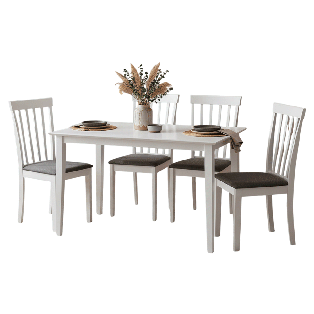 Set masa living si bucatarie Bali, MDF, 112x72x74 cm si 4 scaune Houston, lemn masiv, tapiterie stofa, 100 kg, alb [1]