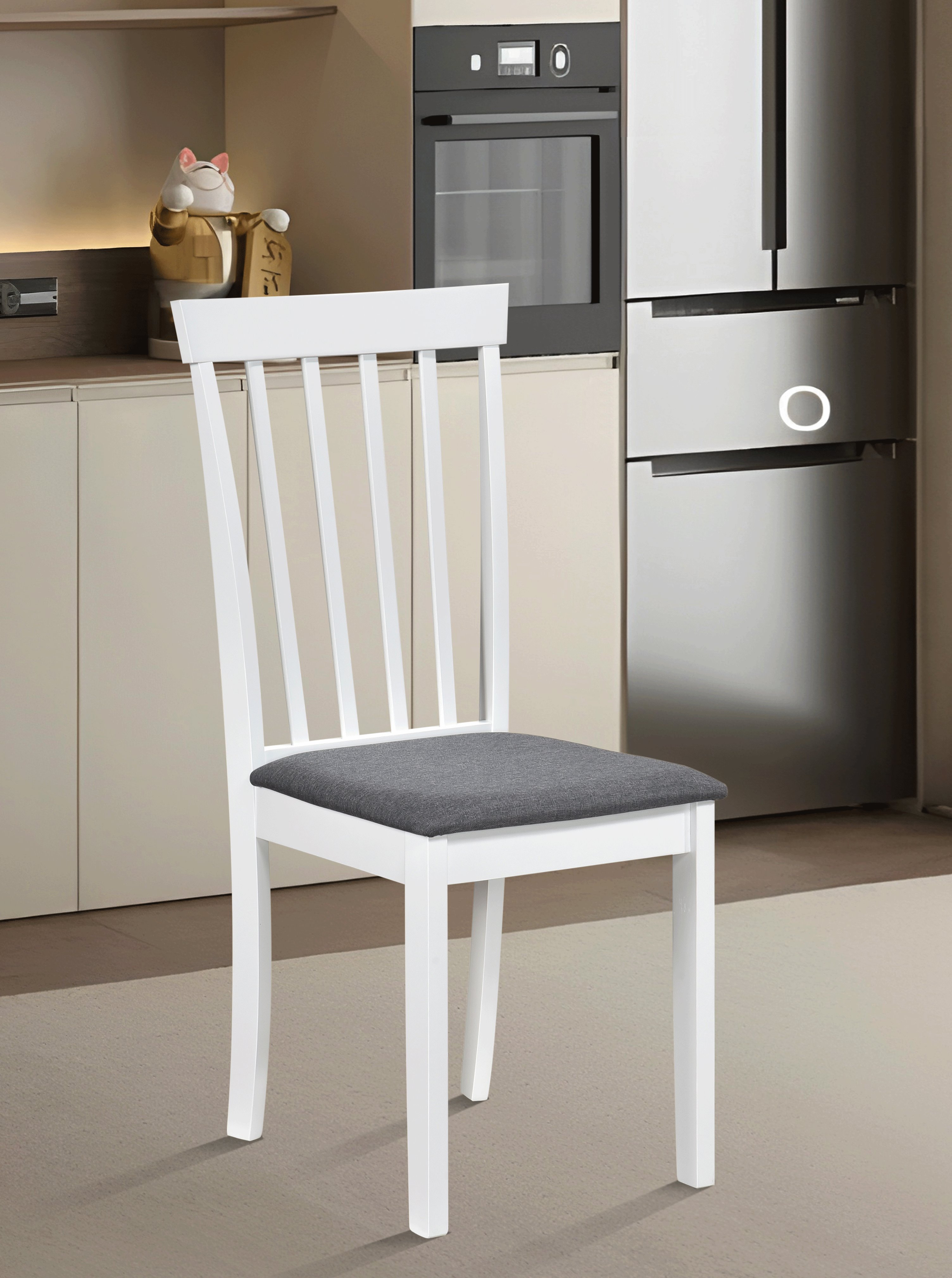 Set masa living si bucatarie Bali, MDF, 112x72x74 cm si 4 scaune Houston, lemn masiv, tapiterie stofa, 100 kg, alb [3]