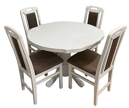 Set masa living si bucatarie extensibila SB Fan, MDF Furniruit, 100-133,5x99x74 cm si 4 scaune SB Tim, lemn masiv, tapiterie stofa, lacuit, 120 kg, alb/maro [3]