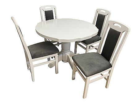 Set masa living si bucatarie extensibila SB Fan, MDF Furniruit, 100-133,5x99x74 cm si 4 scaune SB Tim, lemn masiv, tapiterie stofa, lacuit, 120 kg, alb/gri [2]