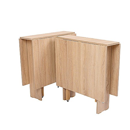 Set masa plianta 12 persoane, Pal Melaminat, insertii lemn masiv, 274x75x78 cm si 6 scaune pliante, tapiterie piele ecologica, stejar sonoma [10]