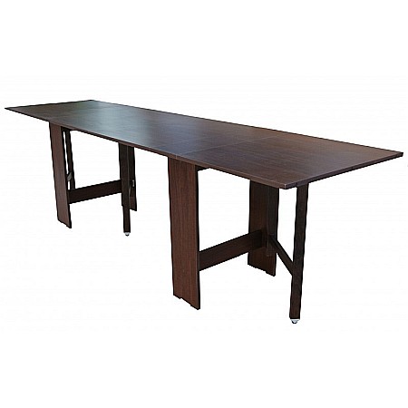 Set masa plianta 12 persoane, Pal Melaminat, insertii lemn masiv, 274x75x78 cm si 6 scaune pliante, tapiterie piele ecologica, nuc [1]