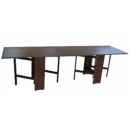 Set masa plianta 12 persoane, Pal Melaminat, insertii lemn masiv, 274x75x78 cm si 6 scaune pliante, tapiterie piele ecologica, cires [1]