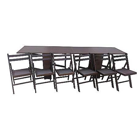 Mese cu scaune - Set masa plianta 12 persoane, Pal Melaminat, insertii lemn masiv, 274x75x78 cm si 6 scaune pliante, tapiterie piele ecologica, fag
