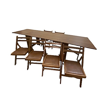 Set masa plianta 12 persoane, Pal Melaminat, insertii lemn masiv, 274x75x78 cm si 6 scaune pliante, tapiterie piele ecologica, nuc [2]