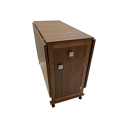 Set masa plianta cu spatiu depozitare, usa si sertar, Pal Melaminat, 160x96x80 cm si 6 scaune pliante lemn, tapitate cu piele ecologica, nuc [3]
