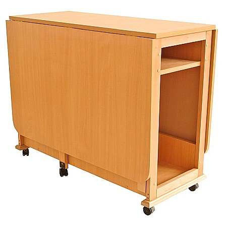 Set masa plianta cu spatiu depozitare Util, pentru living si bucatarie, PAL, structura lemn masiv, cu role, 160x96x80 cm si 6 scaune pliante, tapitate, piele ecologica, fag [3]