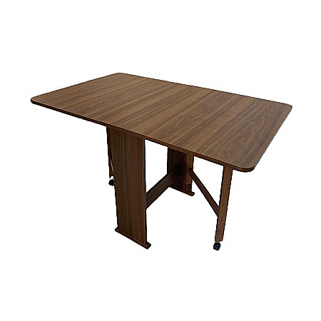 Set masa plianta Practic, bucatarie si living, Pal Melaminat, insertii lemn masiv, colturi rotunjite, 120x74x75 cm si 6 scaune pliante, tapitate, piele ecologica, nuc [2]
