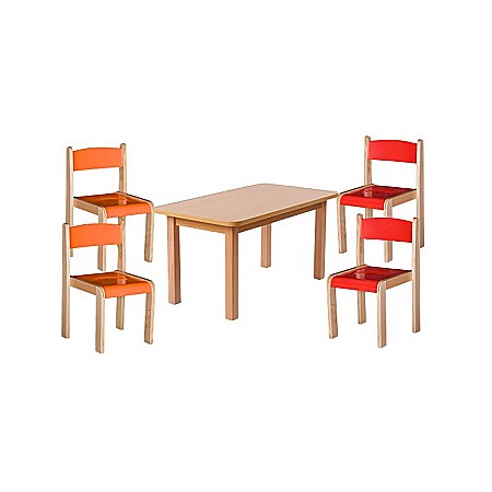 Masa si scaune gradinita - Set masa si 4 scaune gradinita Bambi, H31, rosu/portocaliu