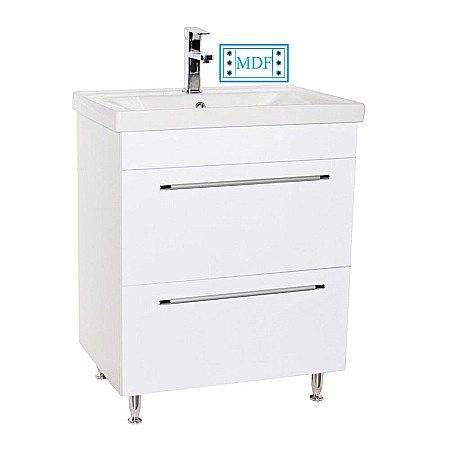 Set mobilier baie cu lavoar ceramic, GN0541, front MDF, 2 sertare, 60 cm, picioare cromate reglabile si oglinda baie cu polita GN0551, dreptunghiulara, PAL, alb [8]