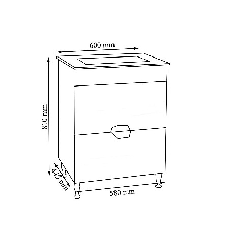 Set mobilier baie cu lavoar ceramic, GN0541, front MDF, 2 sertare, 60 cm, picioare cromate reglabile si oglinda cu polita GN0671, dreptunghiulara, PAL, alb [3]