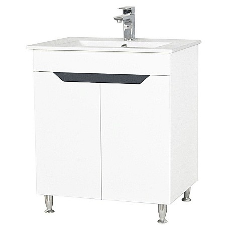 Baza si lavoar ceramic GN0561, mobilier baie stativ 70 cm, front MDF, 2 usi, picioare cromate reglabile, alb/antracit [1]