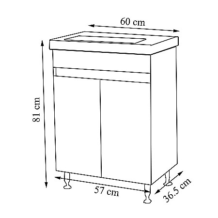 Baza si lavoar ceramic GN2861, mobilier baie stativ 60 cm, front MDF, 2 usi, 2 rafturi, picioare cromate reglabile, alb [3]