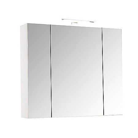 Set mobilier baie cu lavoar GN1531, front MDF cu lavoar ceramic, 80 cm, 3 usi, picioare reglabile cromate, balamale soft close si dulap cu oglinda Celine, PAL, iluminare led, alb [5]