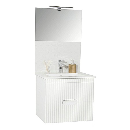 Baza si lavoar ceramic GN0091, mobilier baie suspendat 60 cm, dreptunghiular, front MDF, sertare soft close, alb [5]