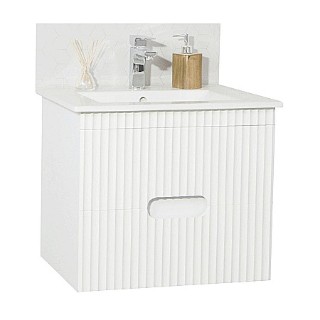 Baze cu lavoar - Baza si lavoar ceramic GN0091, mobilier baie suspendat 60 cm, dreptunghiular, front MDF, sertare soft close, alb