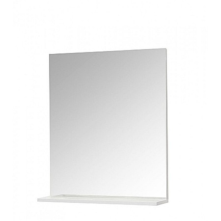 Set mobilier baie GN0541, front MDF, cu lavoar ceramic, 60 cm, 2 usi, 2 rafturi, picioare cromate reglabile, balamale soft close si oglinda cu polita GN0551, dreptunghiulara, PAL, alb [2]