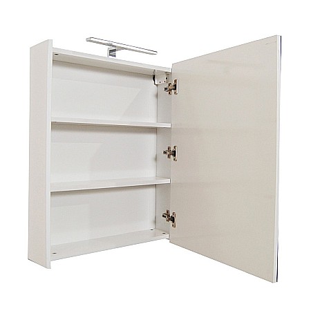 Set mobilier baie GN0541, front MDF, cu lavoar ceramic, 60 cm, 2 usi, 2 rafturi, picioare cromate reglabile, balamale soft close si dulap cu oglinda GN5011, MDF, iluminare led, alb [3]
