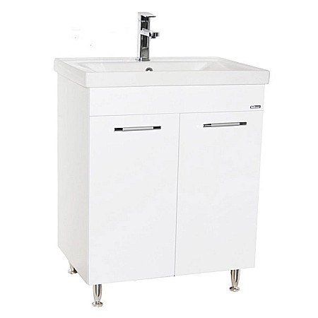 Set mobilier baie GN0541, front MDF, cu lavoar ceramic, 60 cm, 2 usi, 2 rafturi, picioare cromate reglabile, balamale soft close si dulap cu oglinda GN5011, MDF, iluminare led, alb [7]