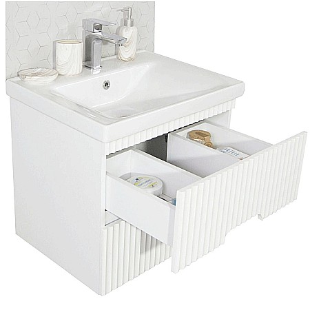 Baza si lavoar ceramic GN7091, mobilier baie suspendat 70 cm, dreptunghiular, front MDF riflat, sertare soft close, alb [2]