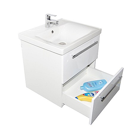 Set mobilier baie suspendat, cu lavoar ceramic, GN0541, front MDF, 70 cm, 2 sertare, glisiere soft close si oglinda cu polita GN0551, dreptunghiulara, PAL, alb [4]