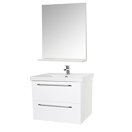 Mobilier - Set mobilier baie suspendat, cu lavoar ceramic, GN0541, front MDF, 60 cm, 2 sertare, glisiere soft close si oglinda cu polita GN0671, dreptunghiulara, PAL, alb