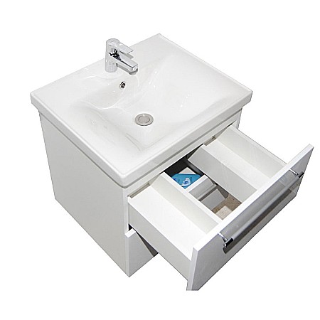 Set mobilier baie suspendat, cu lavoar ceramic, GN0541, front MDF, 70 cm, 2 sertare, glisiere soft close si oglinda cu polita GN0551, dreptunghiulara, PAL, alb [5]