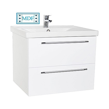 Set mobilier baie suspendat, cu lavoar ceramic, GN0541, front MDF, 70 cm, 2 sertare, glisiere soft close si oglinda cu polita GN0551, dreptunghiulara, PAL, alb [1]