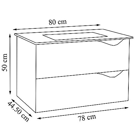 Set mobilier baie suspendat GN0971, front MDF cu lavoar ceramic, 80 cm, 2 sertare, glisiere soft close si oglinda cu polita GN0551, dreptunghiulara, PAL, alb [4]