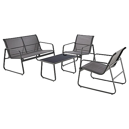 Set mobilier de gradina si terasa HM Conor, metalic, tapiterie textilena, cu canapea, fotolii si masuta cafea, 4 persoane, gri inchis [1]