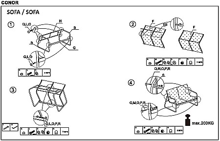 Set mobilier de gradina si terasa HM Conor, metalic, tapiterie textilena, cu canapea, fotolii si masuta cafea, 4 persoane, gri inchis [22]