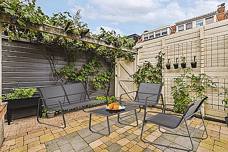 Set mobilier de gradina si terasa HM Conor, metalic, tapiterie textilena, cu canapea, fotolii si masuta cafea, 4 persoane, gri inchis [2]