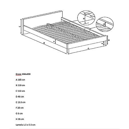 Set pat dublu Erzon, elemente lemn masiv, tapitat cu stofa, cu somiera, crem si saltea ortopedica Optima Bamboo, margine antilasare, banda aerisire, 160x200 cm [16]