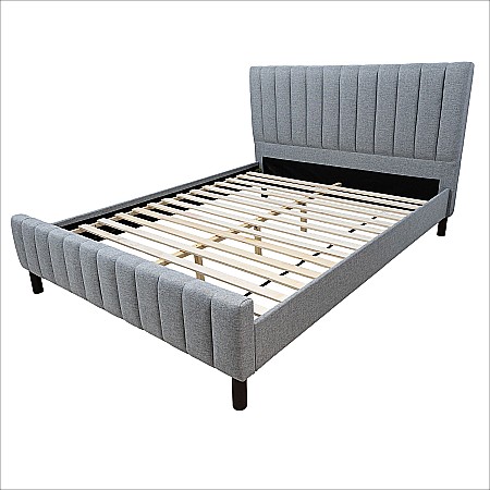 Set pat dublu Erzon, elemente lemn masiv, tapitat cu stofa, somiera inclusa, gri si saltea ortopedica Optima Silver Care, plasa de arcuri, reversibila,160x200 cm [5]