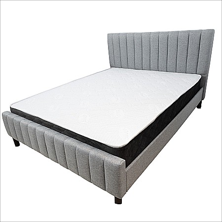 Set pat dublu Erzon, elemente lemn masiv, tapitat cu stofa, somiera inclusa, gri si saltea ortopedica Optima Silver Care, plasa de arcuri, reversibila,140x200 cm [7]