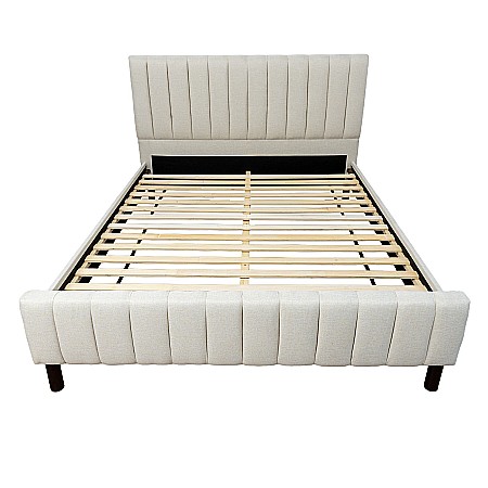 Set pat dublu Erzon, elemente lemn masiv, tapitat cu stofa, cu somiera, crem si saltea ortopedica Optima Bamboo, margine antilasare, banda aerisire, 160x200 cm [5]