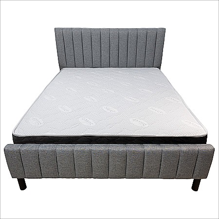 Set pat dublu Erzon, elemente lemn masiv, tapitat cu stofa, somiera inclusa, gri si saltea ortopedica Optima Silver Care, plasa de arcuri, reversibila,160x200 cm [2]