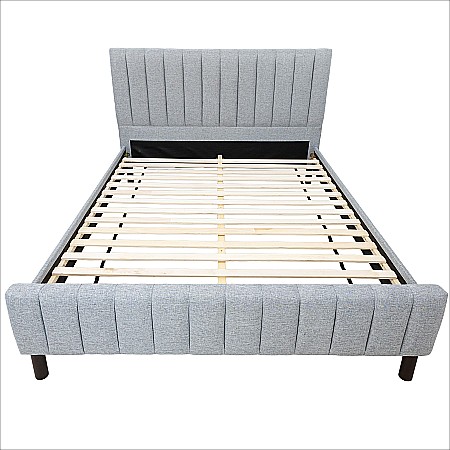 Set pat dublu Erzon, elemente lemn masiv, tapitat cu stofa, somiera inclusa, gri si saltea ortopedica Optima Silver Care, plasa de arcuri, reversibila,160x200 cm [4]