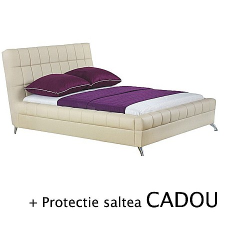 Produse - Set pat HM Bonita tapitat cu piele ecologica, somiera inclusa, bej, saltea cu arcuri impachetate individual Neptun Memory Pocket Comfort 160x200x30cm, 7 zone de confort, spuma poliuretanica HR, memory foam 4 cm, husa hipoalergenica, fermitate mediu-soft