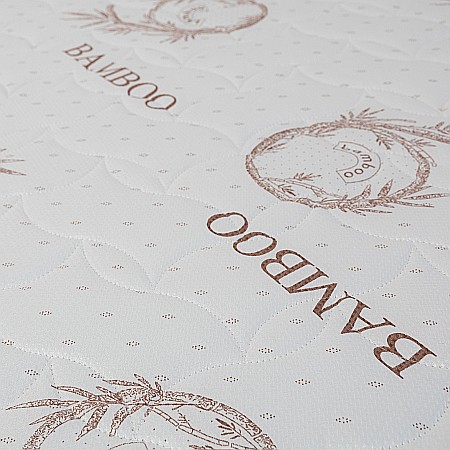 Set pat matrimonial cu sertar Austin, elemente lemn masiv, tapitat cu stofa, cu somiera, crem si saltea ortopedica Optima Bamboo, arcuri, margine antilasare, sistem de aerisire 140x200 cm [20]