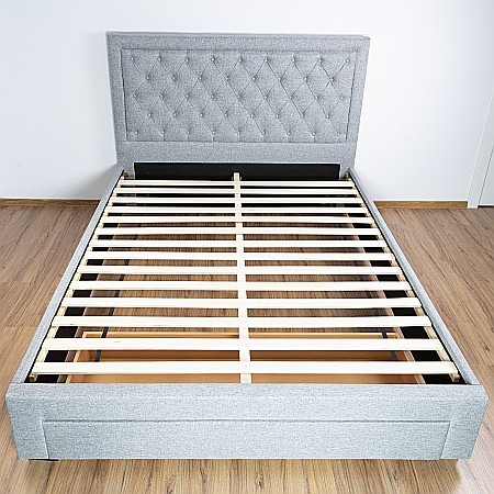 Set pat matrimonial cu sertar Austin, elemente lemn masiv, tapitat cu stofa, cu somiera, gri si saltea ortopedica Optima Silver, arcuri, margine antilasare, sistem de aerisire,160x200 cm [6]