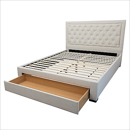Set pat matrimonial cu sertar Austin, elemente lemn masiv, tapitat cu stofa, cu somiera, crem si saltea ortopedica Optima Bamboo, arcuri, margine antilasare, sistem de aerisire 160x200 cm [8]