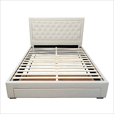 Set pat matrimonial cu sertar Austin, elemente lemn masiv, tapitat cu stofa, cu somiera, crem si saltea ortopedica Optima Bamboo, arcuri, margine antilasare, sistem de aerisire 140x200 cm [7]