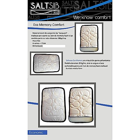 Set Saltea cu spuma, Venus Eco Memory 180x200x17cm, cu spuma poliuretanica, memory foam 2 cm, fermitate mediu spre tare, Saltsib plus 2 perne matlasate 50x70cm, umplutura fibre de poliester, lavabile la 60°C [6]