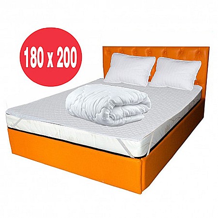 Set Saltea cu spuma, Venus Eco Memory 180x200x17cm, cu spuma poliuretanica, memory foam 2 cm, fermitate mediu spre tare, Saltsib plus Pachet textile Avantaj cu 2 perne matlasate 50x70cm, husa hipoalergenica, lavabila la 95°C si pilota iarna, 200x200cm [1]